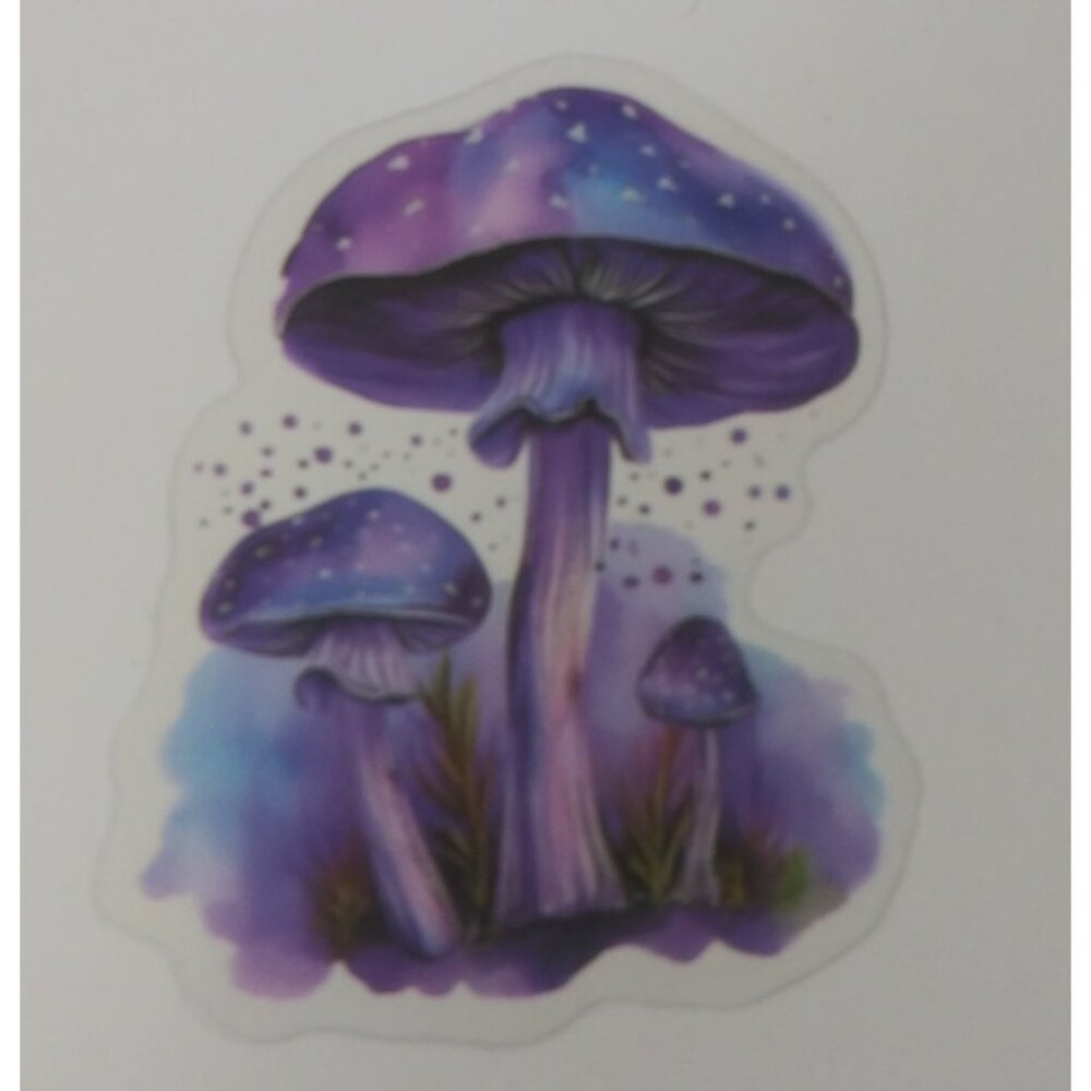 10/$10 Purple Toadstool Mushrooms Transparent Sticker 2.25" x 1.75" (AD)